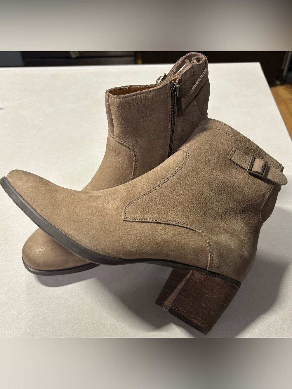 Aetrex Taupe Nubuck Ankle Boots with Block Heel